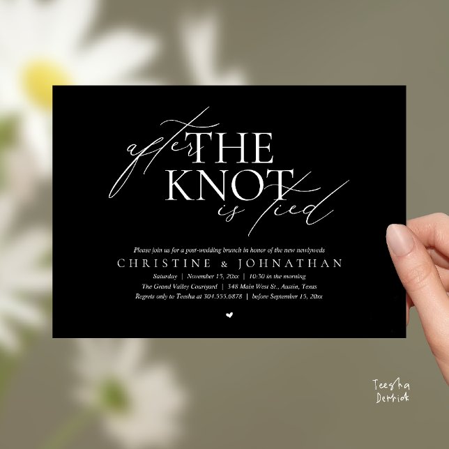 Invitation After The Knot Tied, Post Wedding Elopement Brunch (After The Knot Tied, Post Wedding Elopement Brunch Invitation card contemporary clean black white)