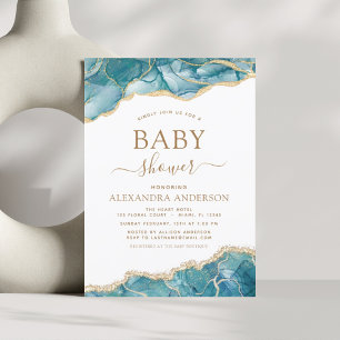 Invitation Agate Baby shower Turquoise Turquoise Gold Blue