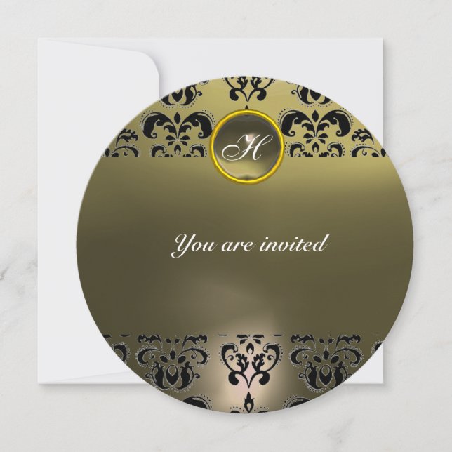 Invitation AGATE DAMAS GEMME PIERRE MONOGRAMME noir gris (Devant)