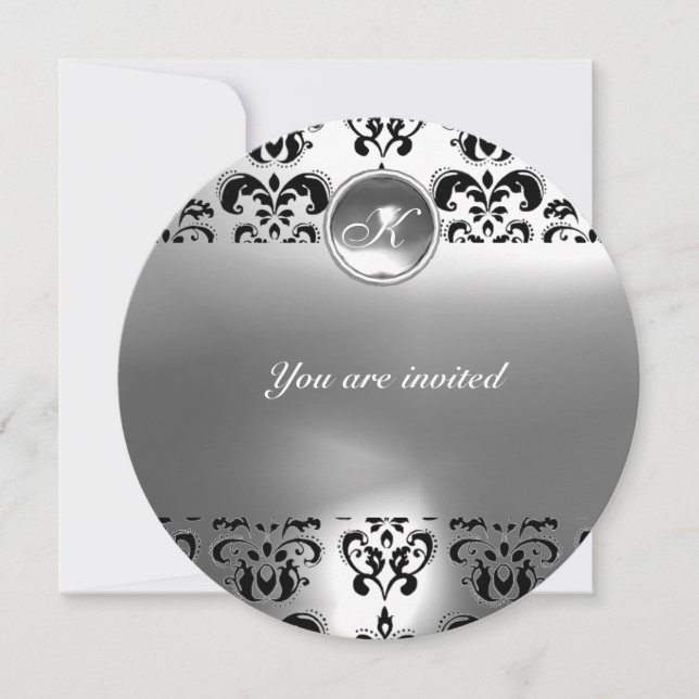 Invitation AGATE DAMASQUEE PIERRE FINE MONOGRAMME noir blanc (Devant)