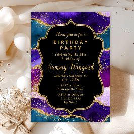 Invitation Agate de paon pourpre et bleu Anniversaire