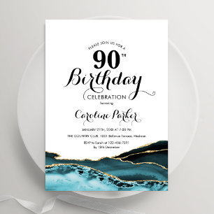 Invitation Agate d'or blanc turquoise 90e anniversaire