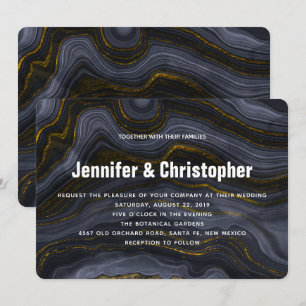 Invitation Agate doré noir gris-bleu moderne Mariage Abstrait