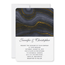 Agate doré noir gris-bleu moderne Mariage Abstrait