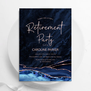 Invitation Agate Marine Rose bleu Gold Retraite Party