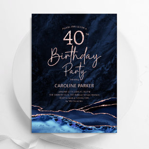Invitation Agate Marine Rose bleu or 40e anniversaire