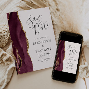 Invitation Agate moderne Bourgogne Or Blush Enregistrer la da