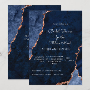 Invitation Agate moderne Marine Dusty Blue Rose Gold Bridal I