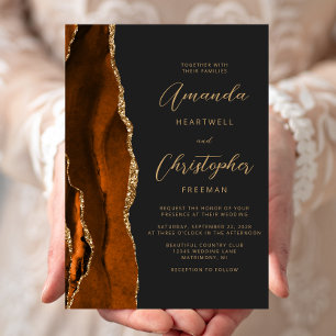 Invitation Agate Or Jaune Brûlé Mariage Ardoise Script