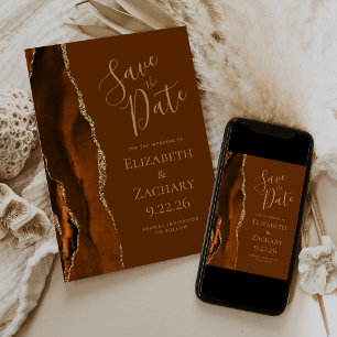 Invitation Agate photo Burnt Orange Brown Enregistrer la date