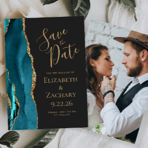 Invitation Agate photo personnalisée Turquoise Or foncé Enreg