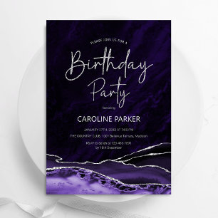 Invitation Agate Purple Argent Anniversaire N'importe quel âg