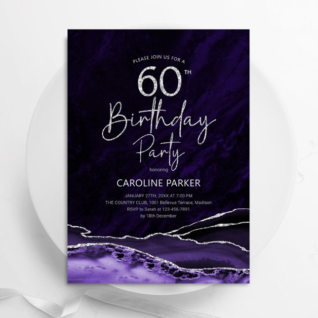 Invitation Agate Purple Silver 60e anniversaire (Créateur téléchargé)