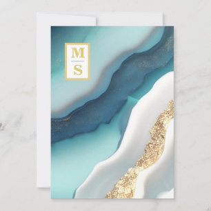 Invitation *~ Agate QR Sarcelle Monogram AR66 RSVP Mariage
