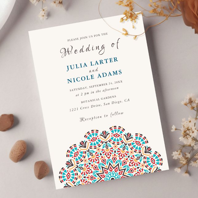 Invitation Agate Turquoise Turquoise & Vin Floral Mandala Mar (Créateur téléchargé)