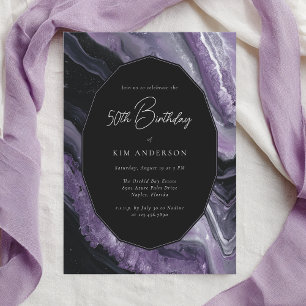 Invitation Agate violet noir moderne élégant 50e anniversaire