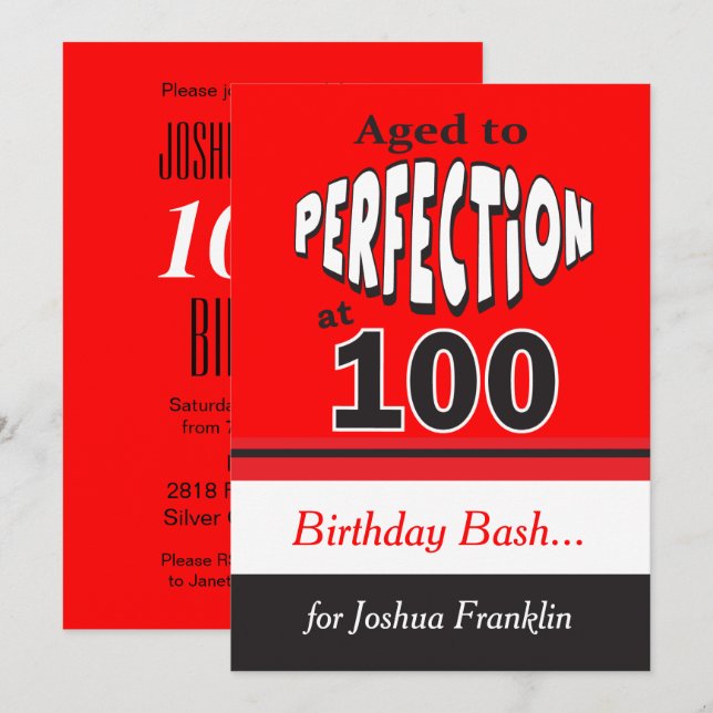 Invitation Âge à la perfection à 100 ans | 100e anniversaire (Devant / Derrière)