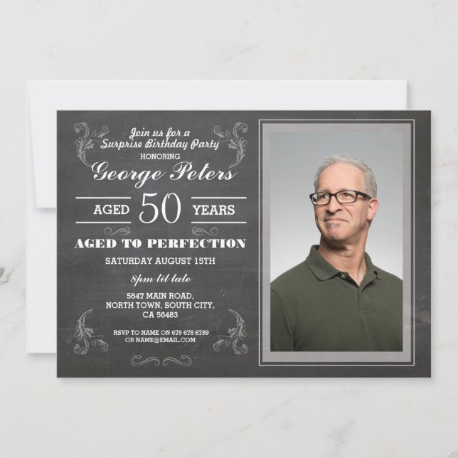 Invitation Âgé à la photo des hommes de craie d'anniversaire (Devant)