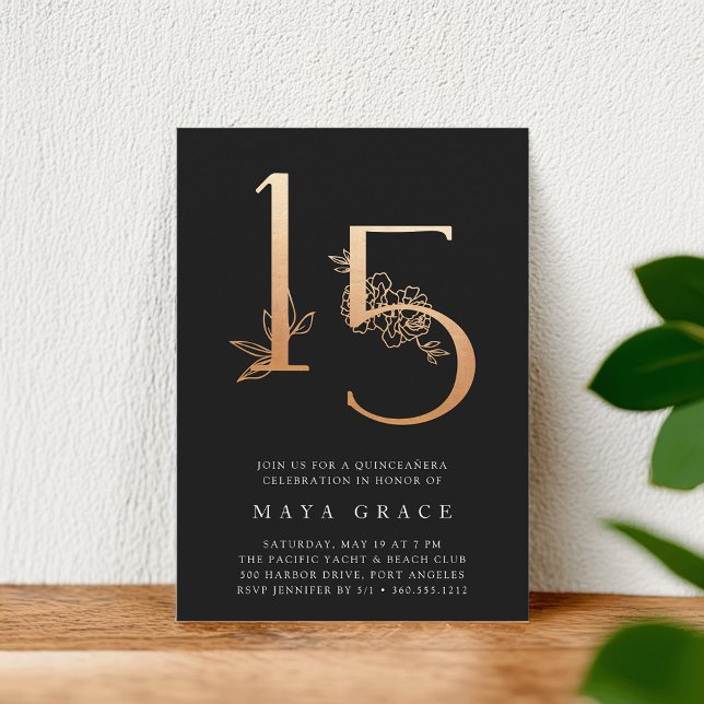 Invitation Âge d'or | Quinceanera rose (Créateur téléchargé)