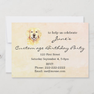 Invitation Âge personnalisé Anniversaire Chien Rétriver Doré 
