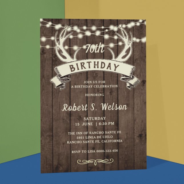 Invitation AGE Rustic Antlers Banner Anniversaire masculin (Créateur téléchargé)
