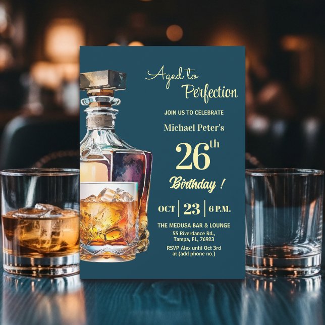 Invitation Aged to Perfection Men 26th Whiskey Birthday  (Créateur téléchargé)
