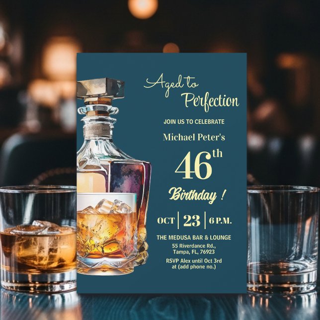 Invitation Aged to Perfection Men 46th Whiskey Birthday  (Créateur téléchargé)