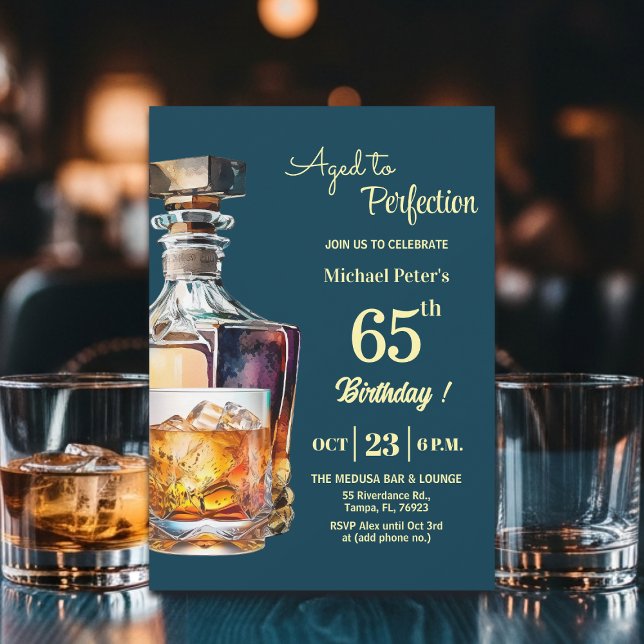 Invitation Aged to Perfection Men 65th Whiskey Birthday  (Créateur téléchargé)