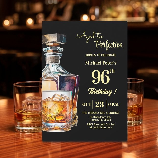 Invitation Aged to Perfection Men 96th Whiskey Birthday  (Créateur téléchargé)