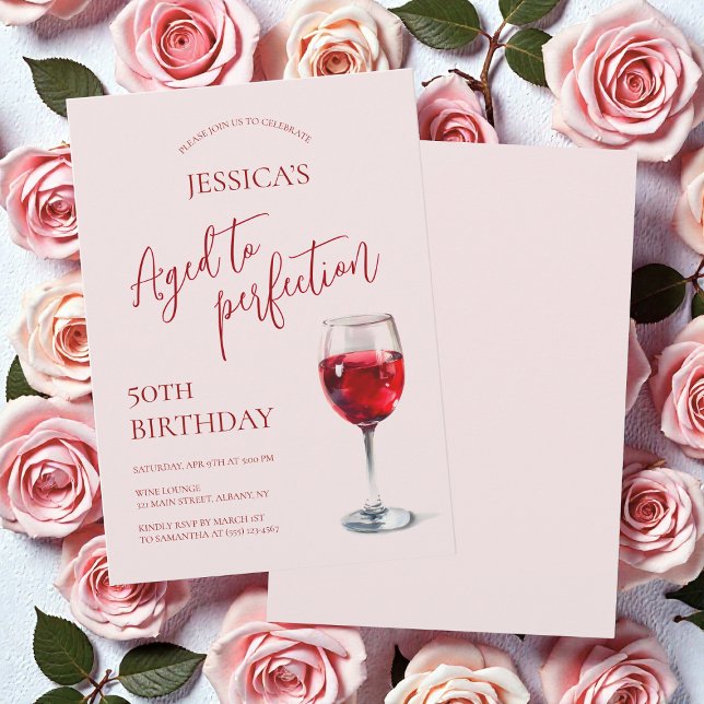Invitation Aged to Perfection Wine Pink 50th Birthday Party (Aged to Perfection Wine Pink 50th Birthday Party Invitation)