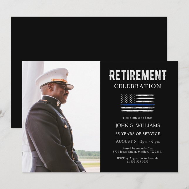 Invitation Agent de police Retraite de la Ligne Bleue Mince (Devant / Derrière)