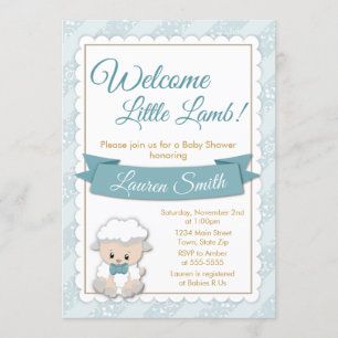 Invitation Agneau bleu de bébé d'invitation de baby shower