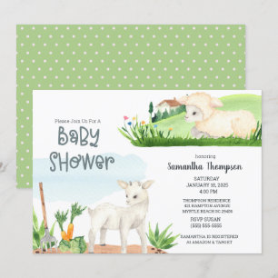 Invitation Agneau de ferme mignonne Garçons verts Baby shower