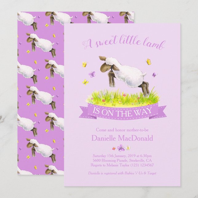 Invitation Agneau de printemps sautant le mignon baby shower  (Devant / Derrière)