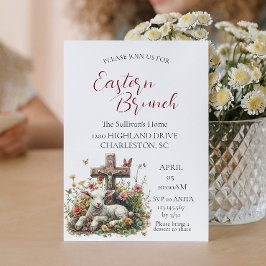 Invitation Agneau Je croise des fleurs papillons Brunch de Pâ