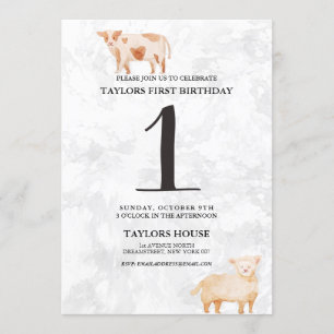 Invitation 
Agneau mignon et vaches Gros animaux 1ère fête d