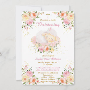 Invitation Agneau personnalisé fille Christening