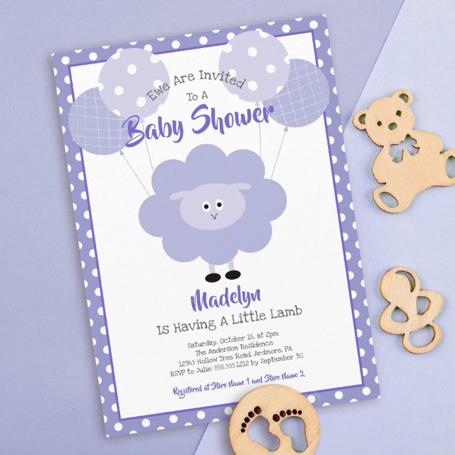Invitation Agneau pourpre Baby shower neutre genre moderne mi (Créateur téléchargé)