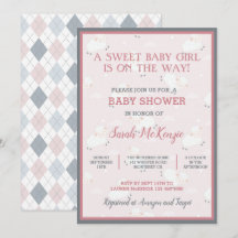Agneaux Bébés rose Gris Blanc Leaping Baby shower