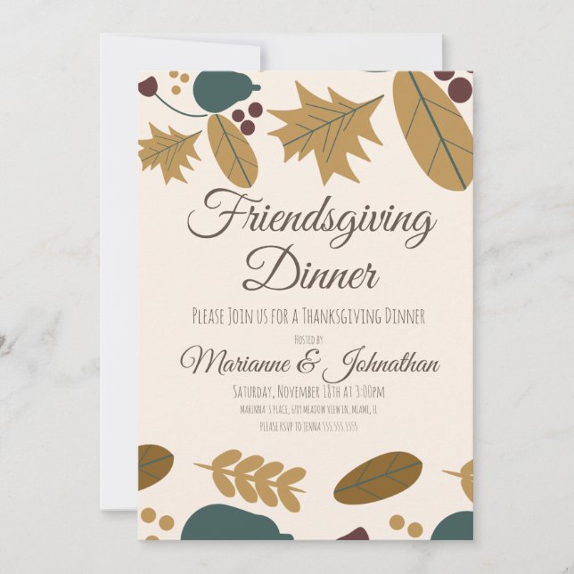 Invitation Agréable Feuille verte Thanksgiving (Devant)