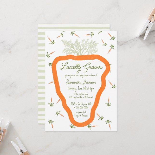 Invitation Agricole cultivée localement Baby shower neutre po (Devant/Arrière en situation)