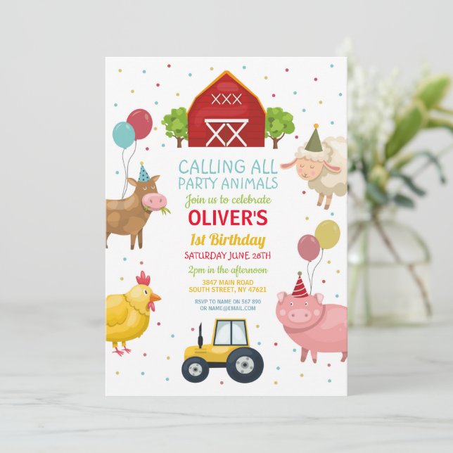 Invitation Agritourisme Animaux 1er Anniversaire de enfant In (Debout devant)