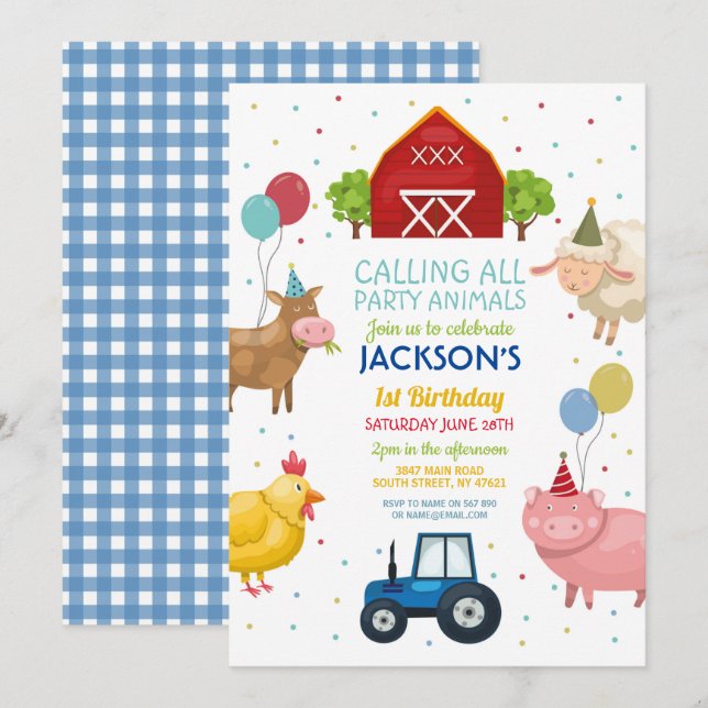 Invitation Agritourisme Animaux 1er Anniversaire de enfant Tr (Devant / Derrière)