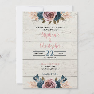 Invitation Agritourisme rustique Bois Aquarelle Mariage Flora