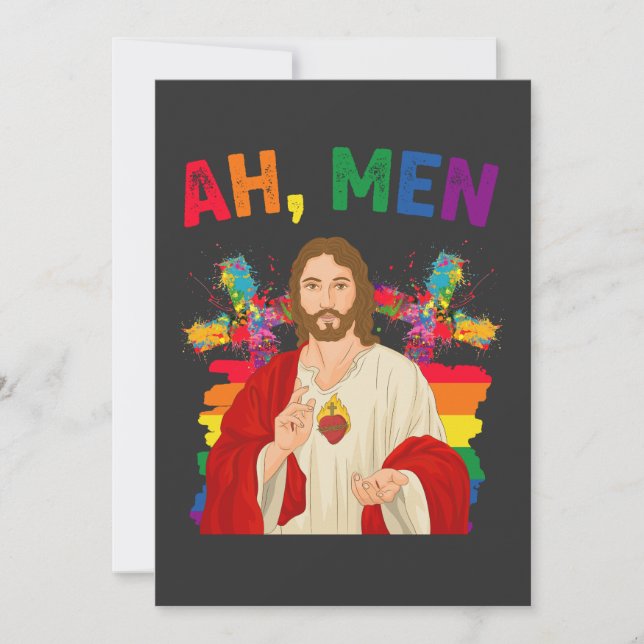 Invitation Ah Men Funny LGBT Gay pride Jesus Christian (Devant)
