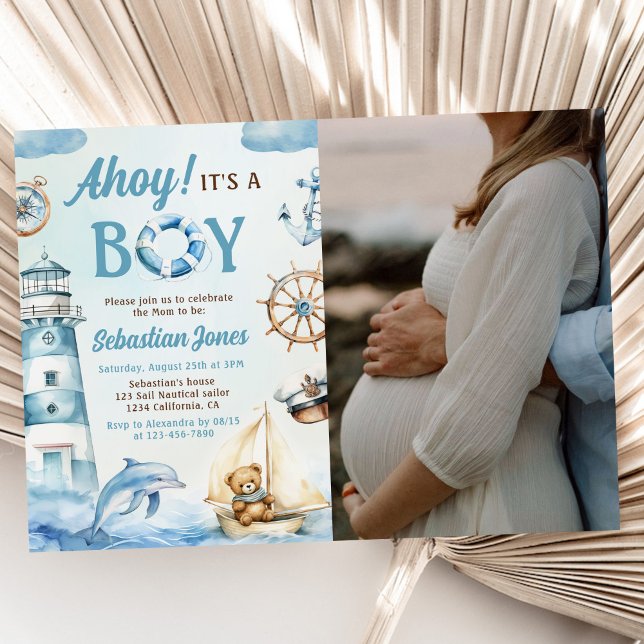 Invitation Ahoy C’est un garçon Baby shower nautique Photo (Créateur téléchargé)