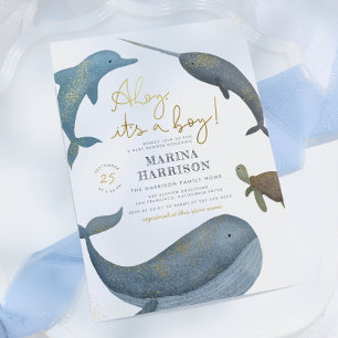 Invitation Ahoy C'est un garçon Aquarelle Baby shower d'anima