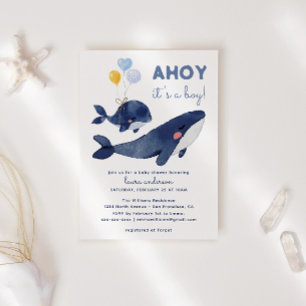 Invitation Ahoy C'est un Garçon ! Aquarelle Fête Prénatale Bl