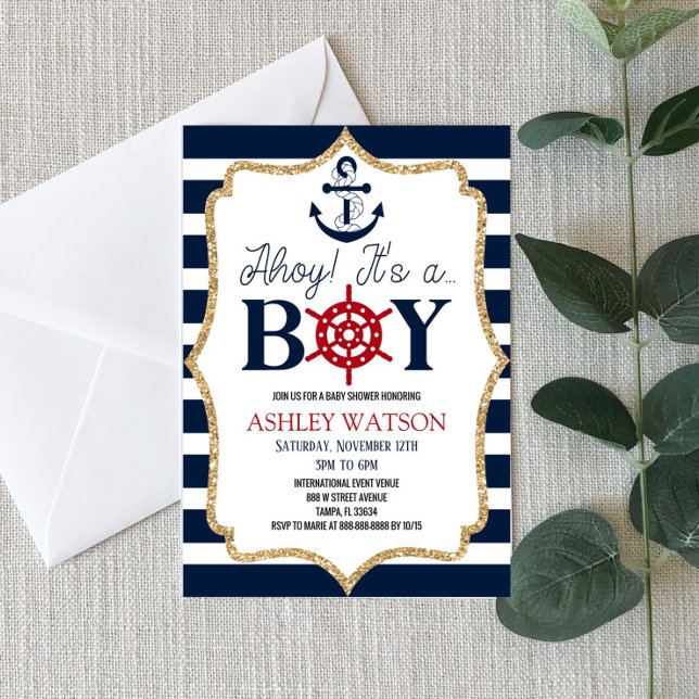 Invitation Ahoy C'est un garçon ! Baby shower bleu marine (Créateur téléchargé)