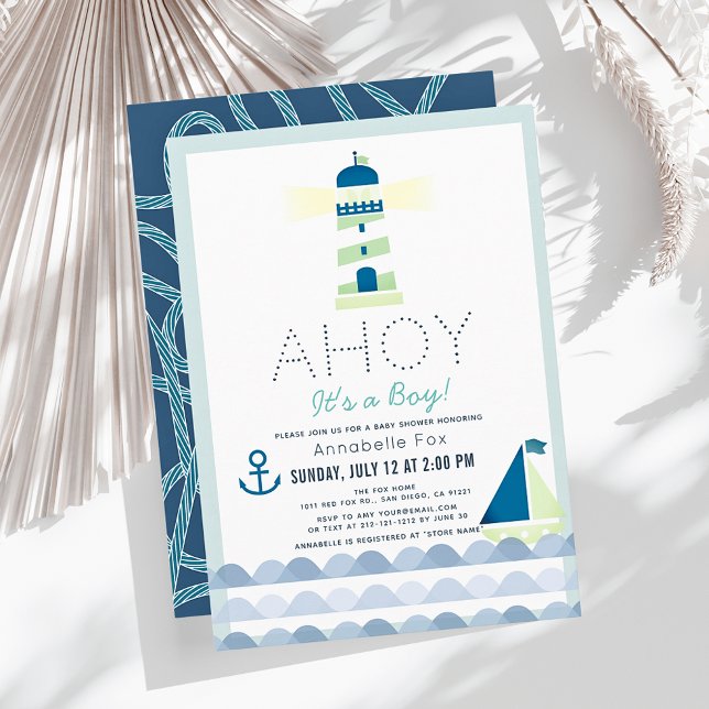 Invitation Ahoy C'est un garçon Baby shower bleu marine (Créateur téléchargé)